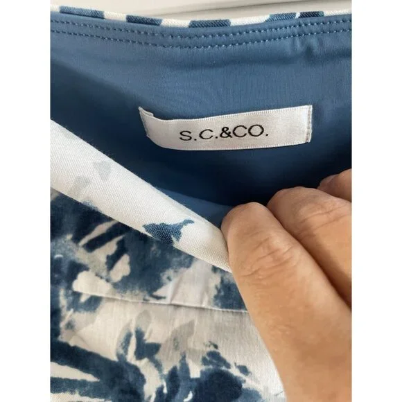 S.C. & Co Skorts Blue White with Pockets Tropical Theme Tummy Control Large - Picture 4 of 6